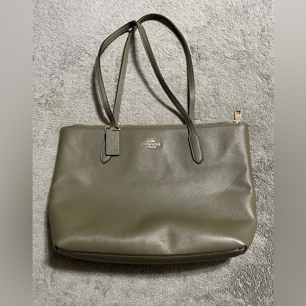 Coach leather zip top military green